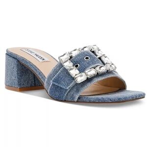Steve Madden Sandre Block Heel Slip-On Sandals 2” Size 5.5 Embellished Buckle